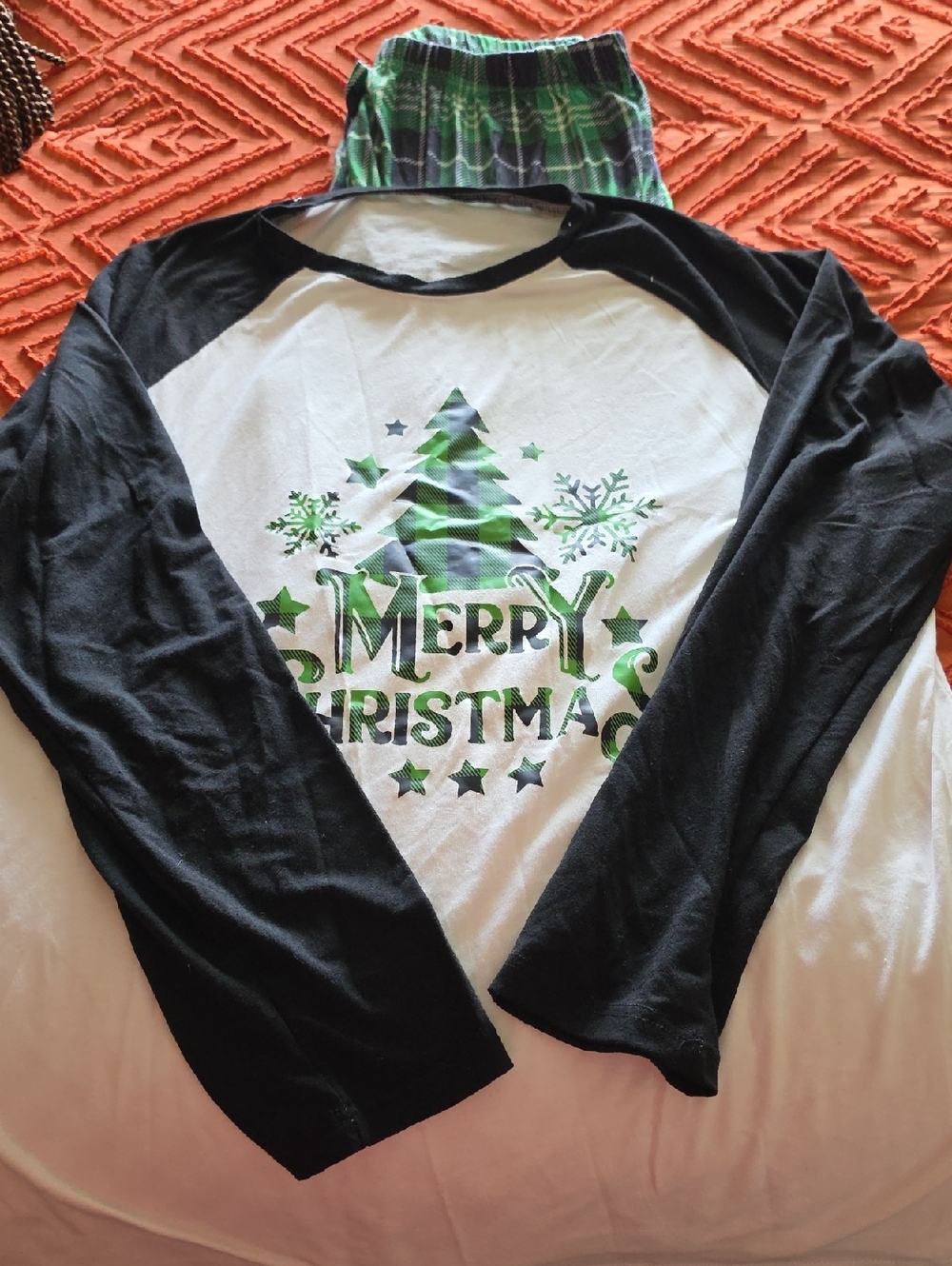 Merry Christmas Black & White Raglan Holiday Tee & Pants